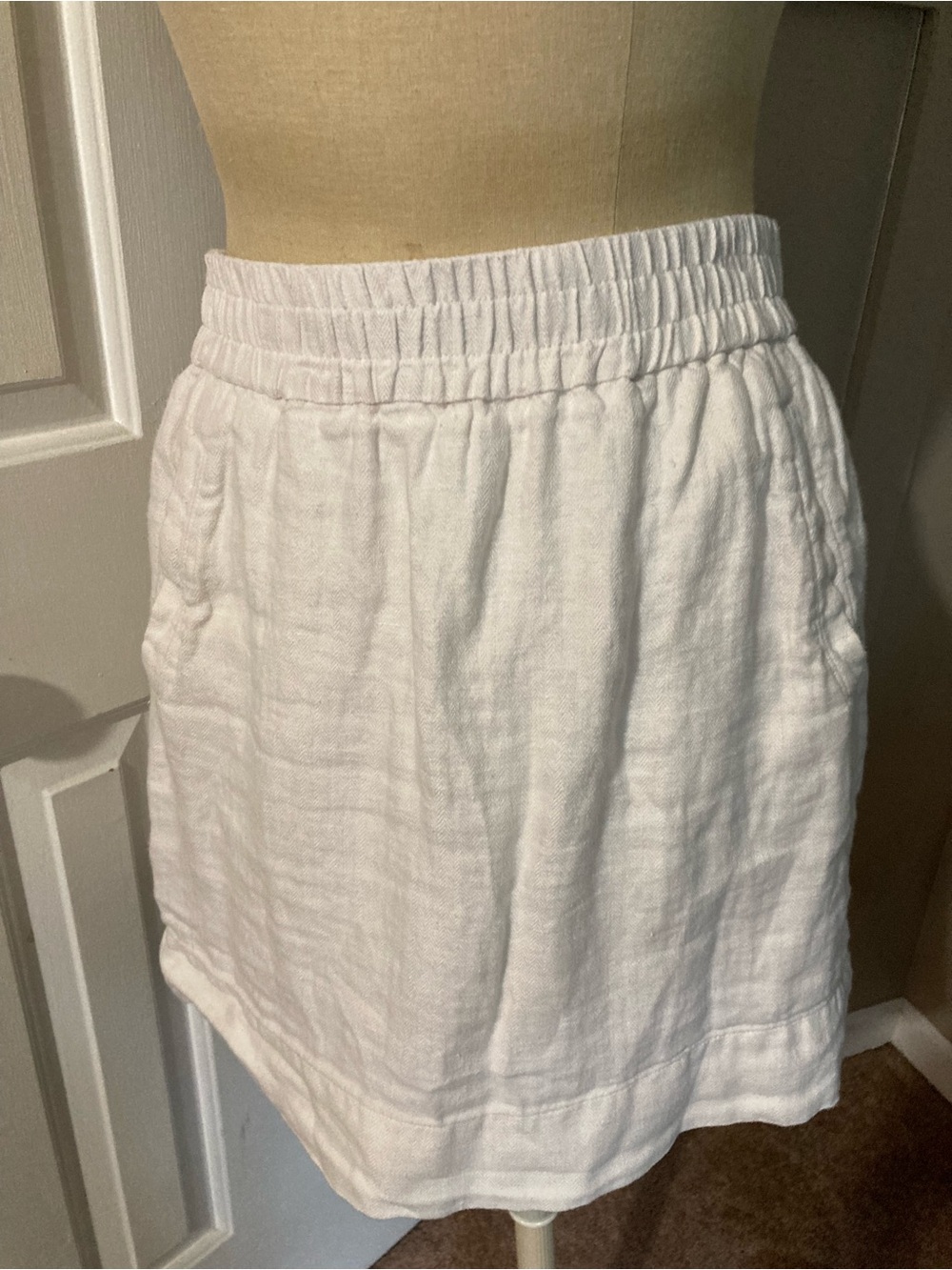 LOFT White Linen Skirt with Elastic Waist